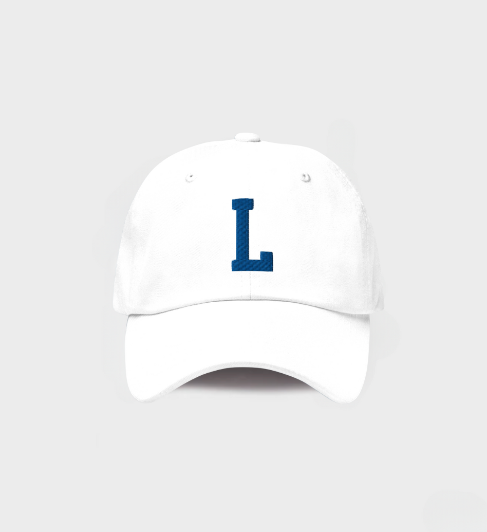 Custom Single letter Hat White/Navy