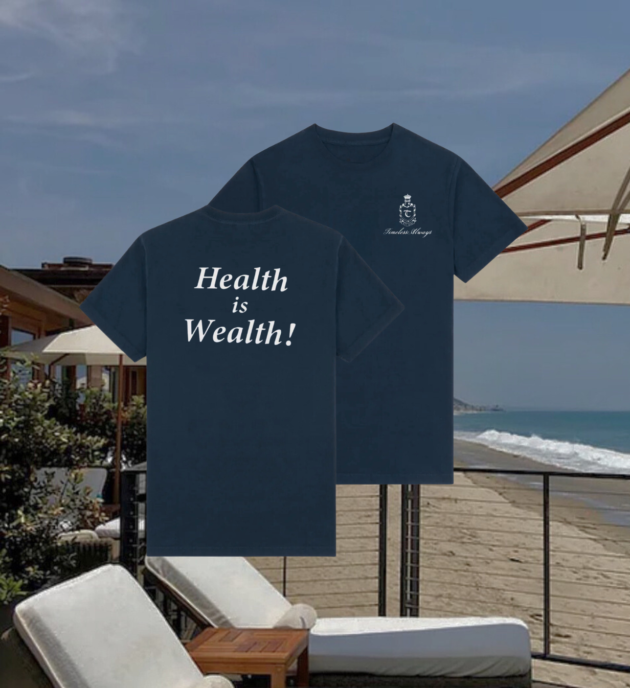 Health is Wealth T-Shirt Navy/White