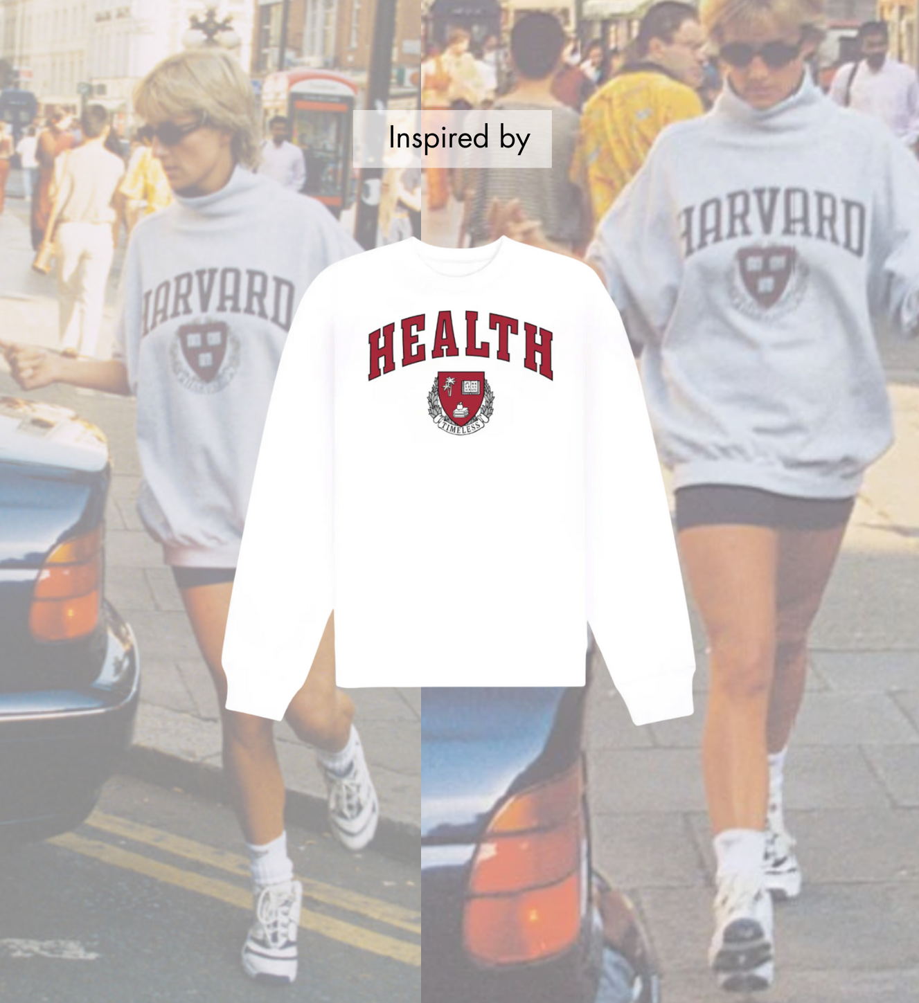 Health College Sweatshirt inspired by Diana streetwear, White Sweatshirt, unisex and organic cotton