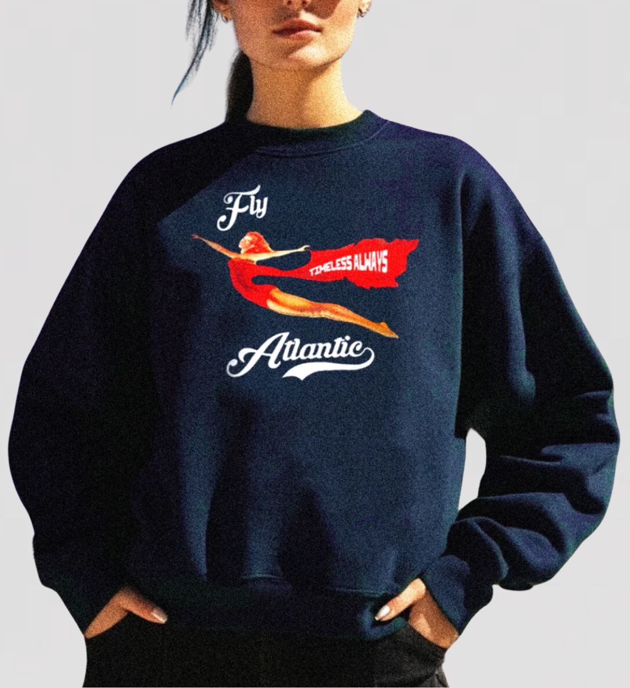 Fly Atlantic crewneck sweatshirt inspired by Lady Diana’s effortless 80s fashion