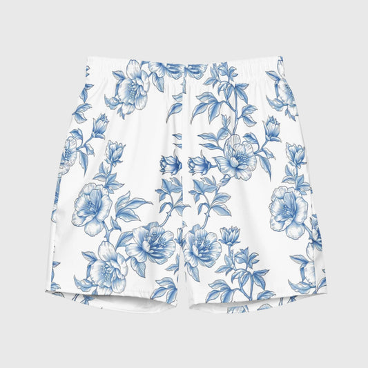 Flowers in blue Swim Trunks