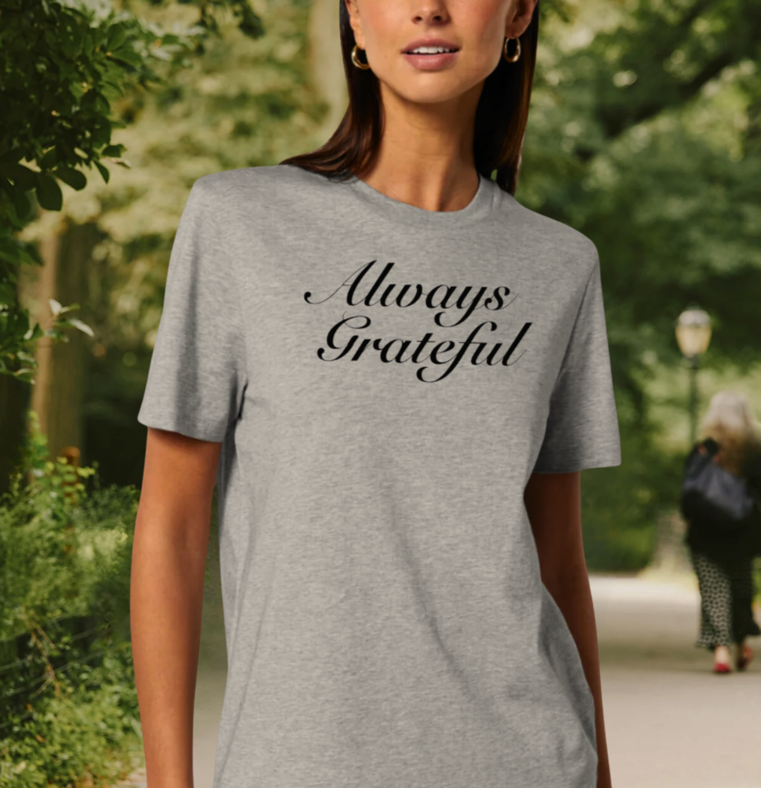 Always Grateful T-Shirt, 100% cotton, regular fit, shrunk-free, perfect for everyday wear, size guide for men and women.