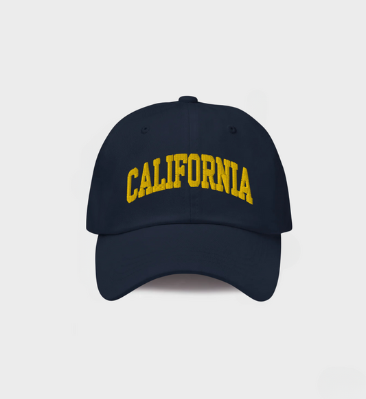 Black California Hat with yellow embroidery, unisex, classic dad hat, adjustable closure, premium quality, limited edition, only 6 available.