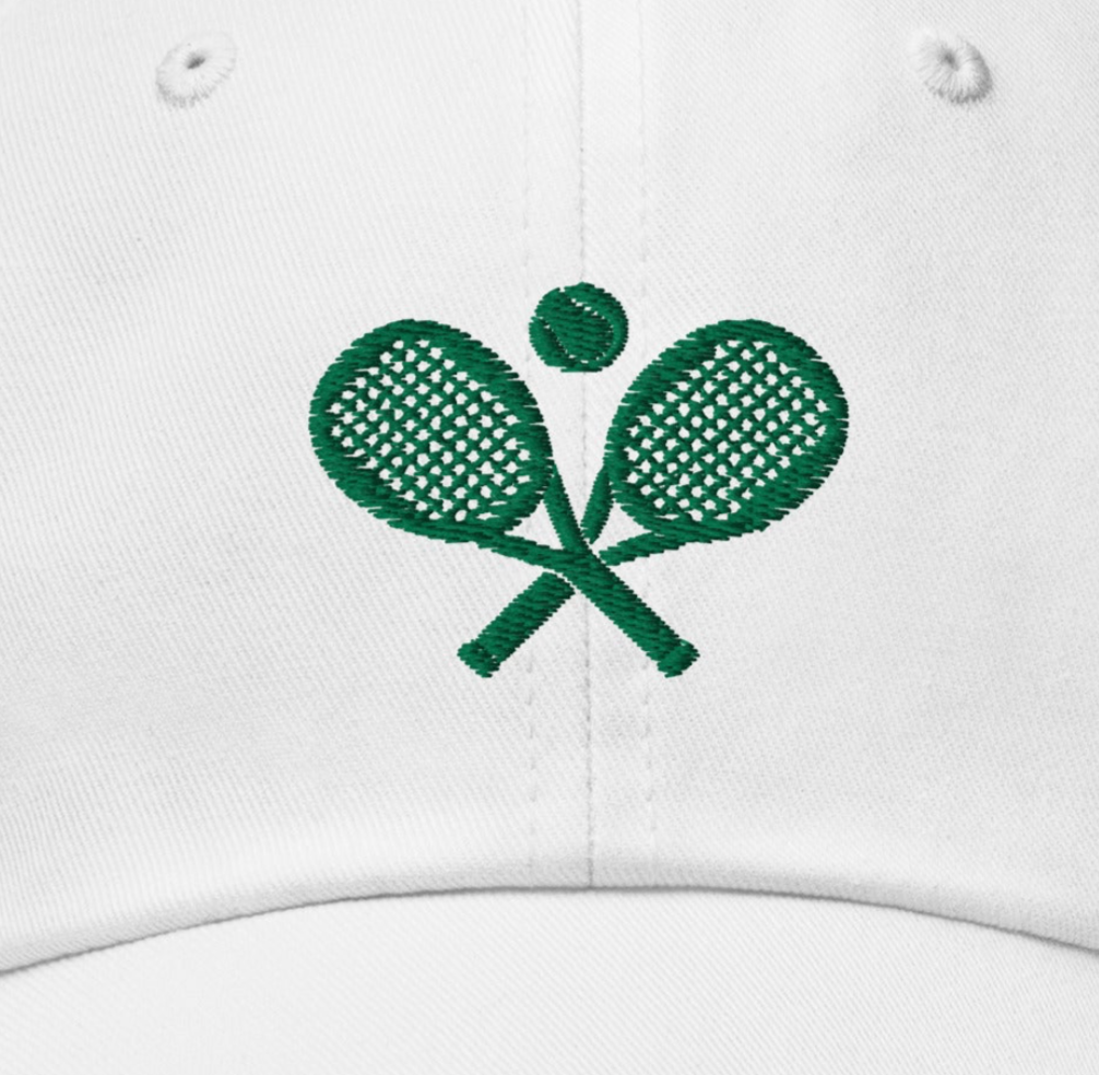 Tennis Racket Hat white with green embroidery for timeless style