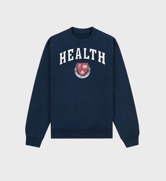 Health College Sweatshirt inspired by vintage Diana streetwear, unisex and organic cotton