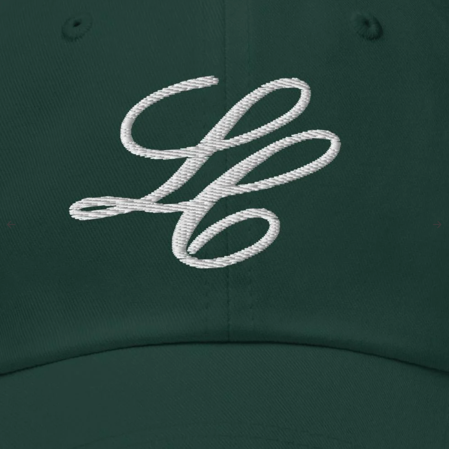 Luxury Italian-style green cap with white embroidery from Timeless Always.