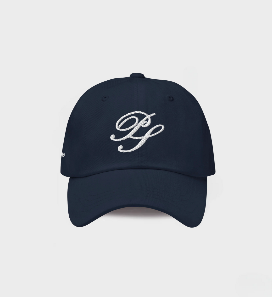 Classic navy dad hat, Positano white embroidered style