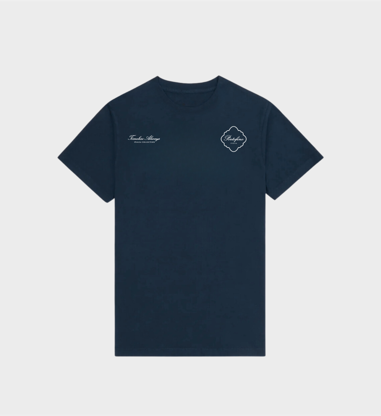 Portofino Italia navy t-shirt with white front and back design