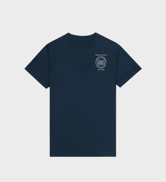 New York Resort T-Shirt in navy with white design, inspired by classic New York resorts