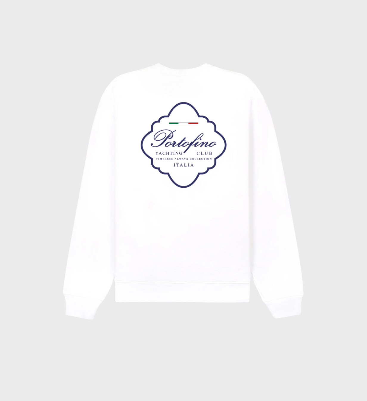 Portofino Italia white sweatshirt with navy typography design