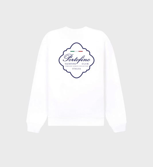 Portofino Italia white sweatshirt with navy typography design