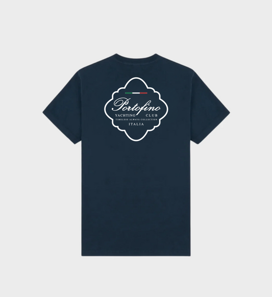 Portofino Italia navy t-shirt with white front and back design