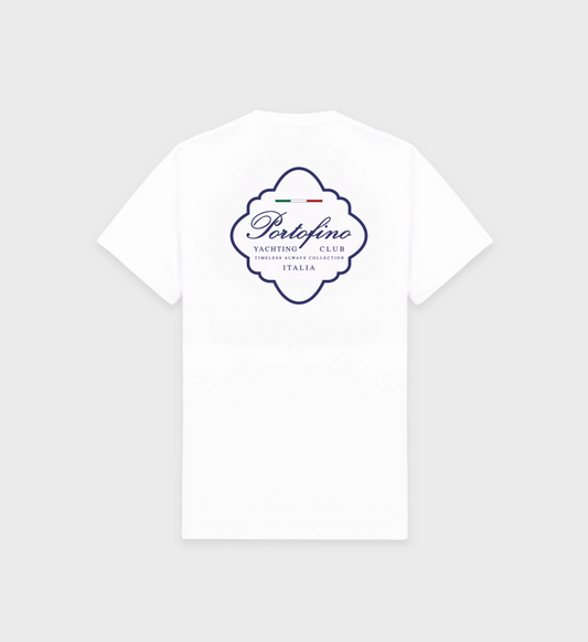 Portofino Italia White t-shirt with Navy front and back design