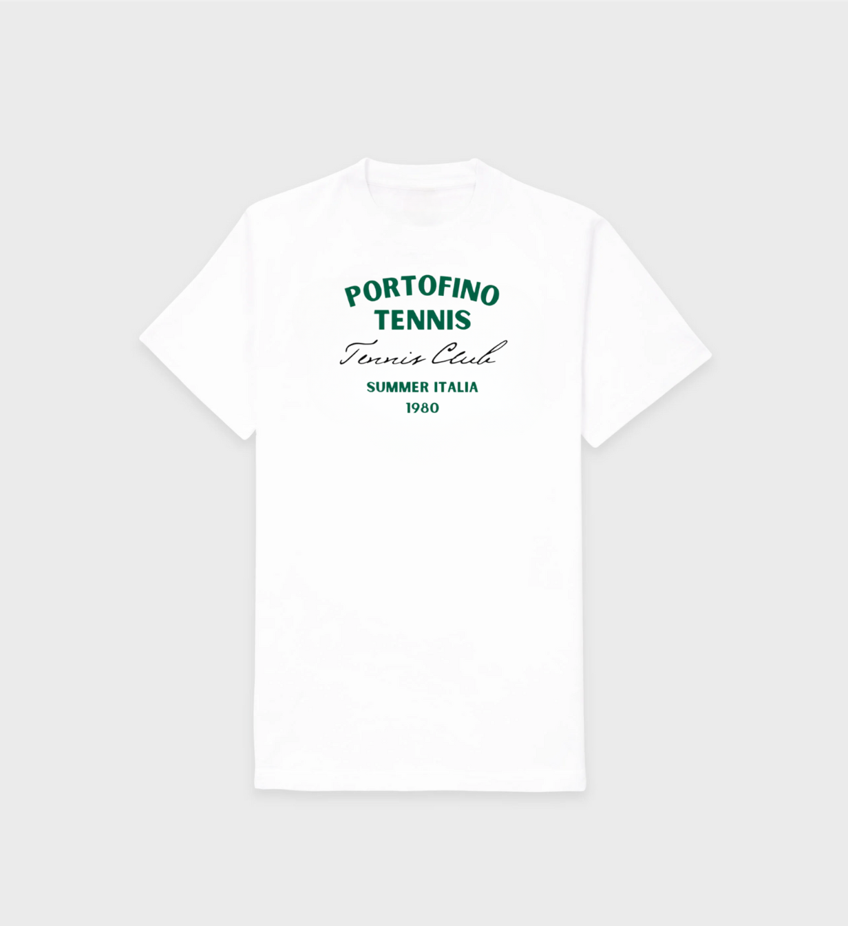 White Portofino T-Shirt with green old money tennis club design