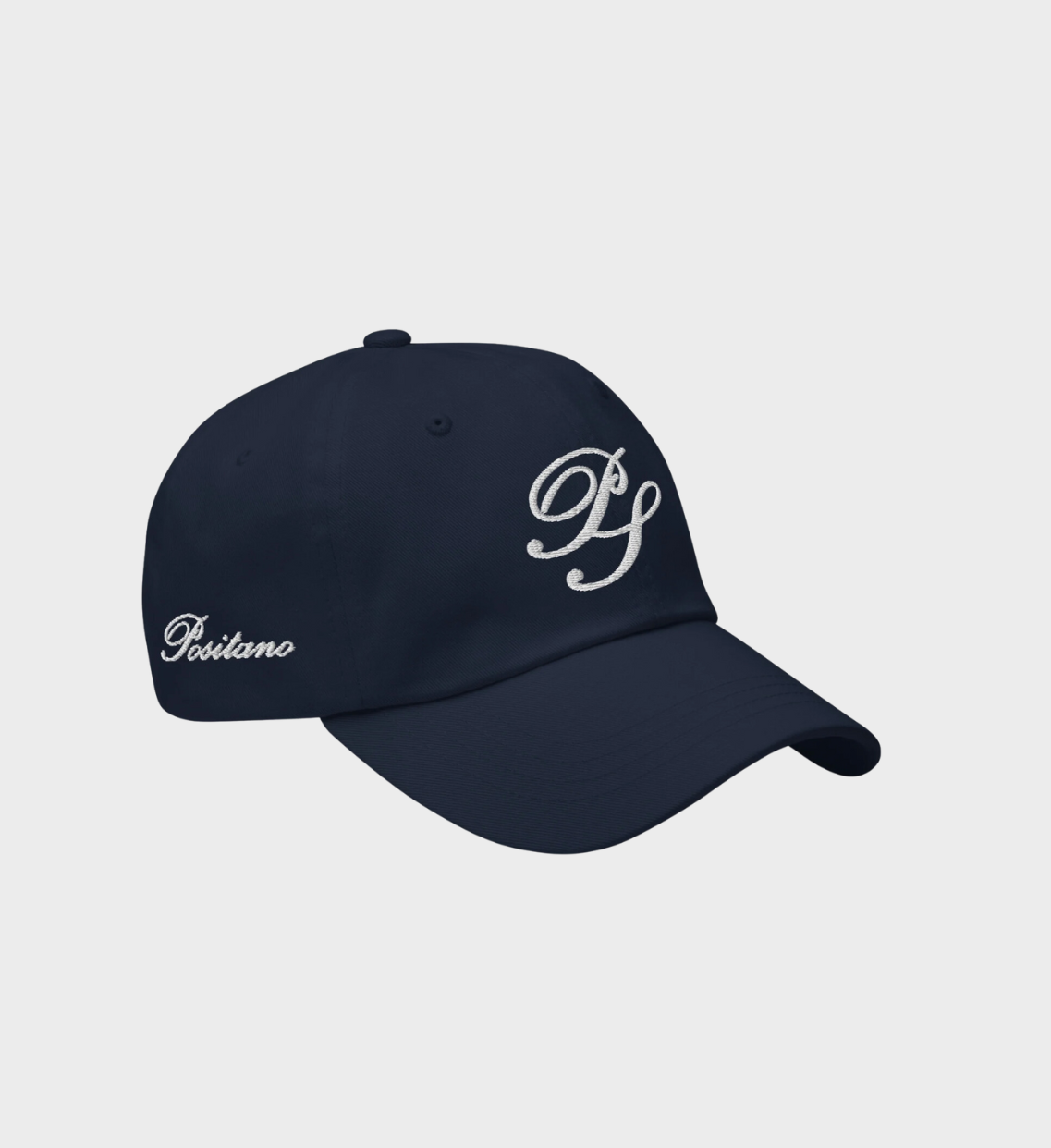 Classic navy dad hat, Positano white embroidered style