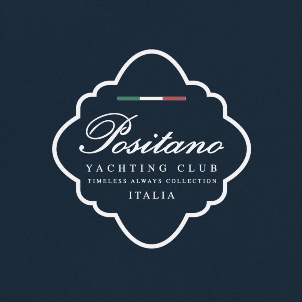 Positano Italia navy t-shirt, premium unisex design with white accents