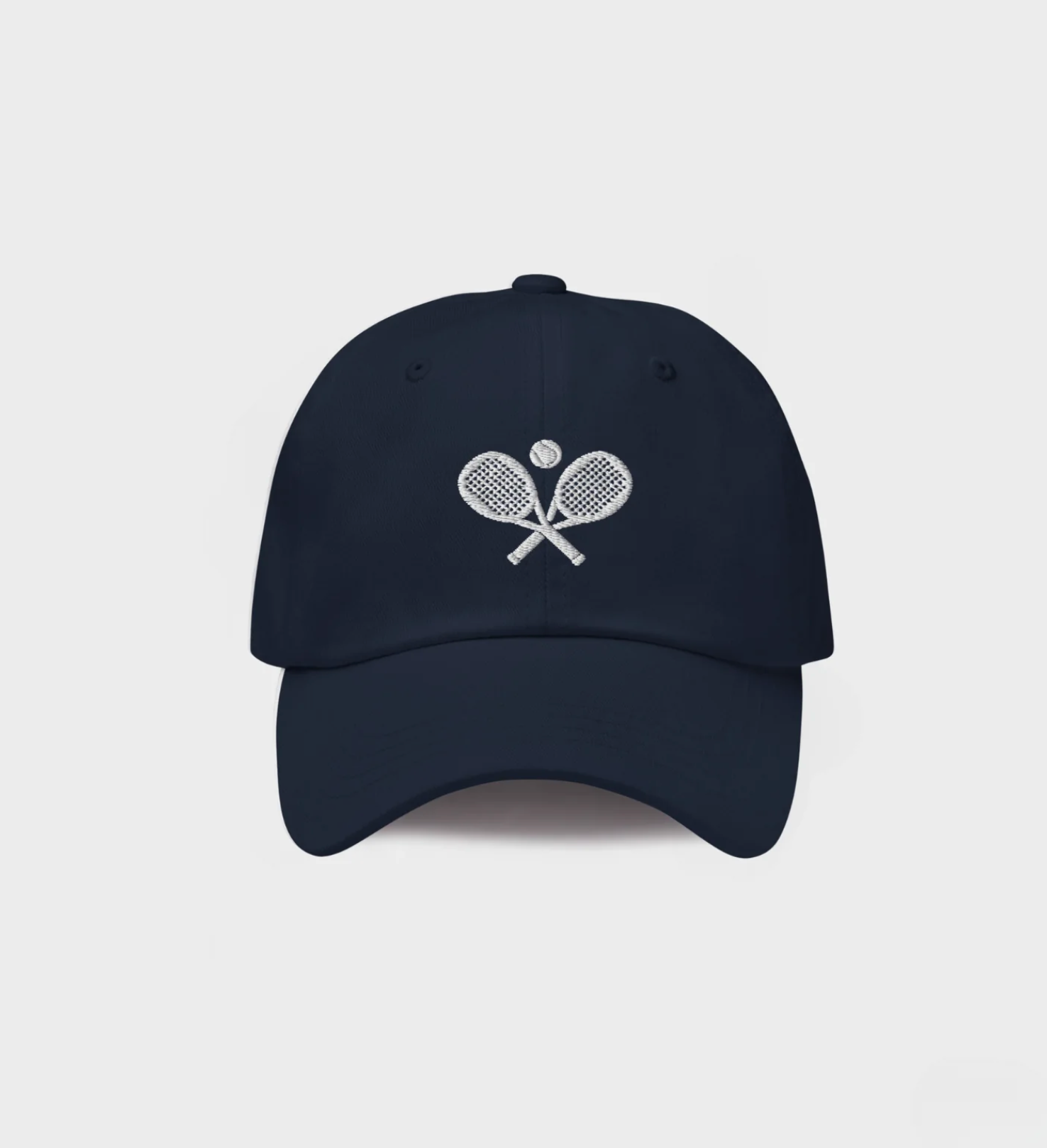 Navy Tennis Racket Hat with White embroidered logo