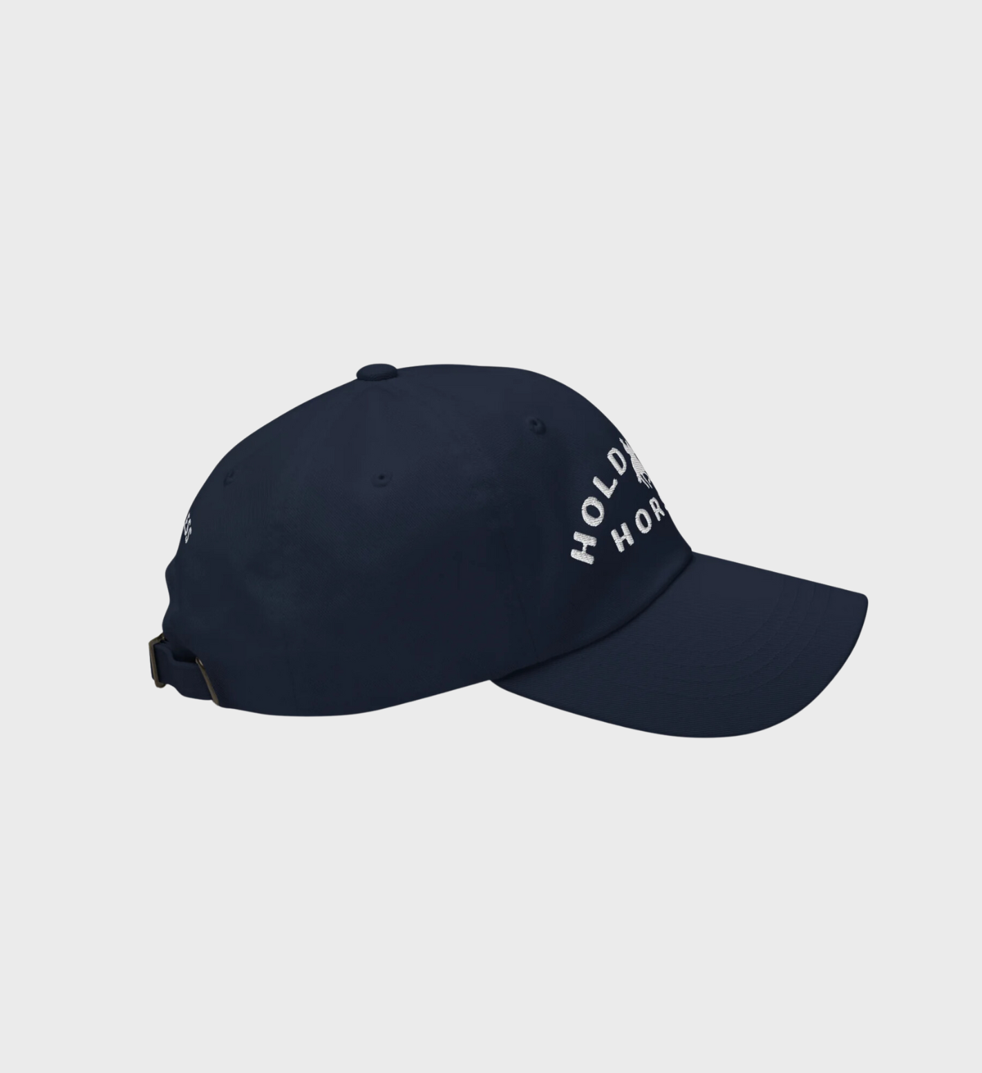 Unisex Hold Your Horses Hat, navy and white embroidery, perfect for casual wear