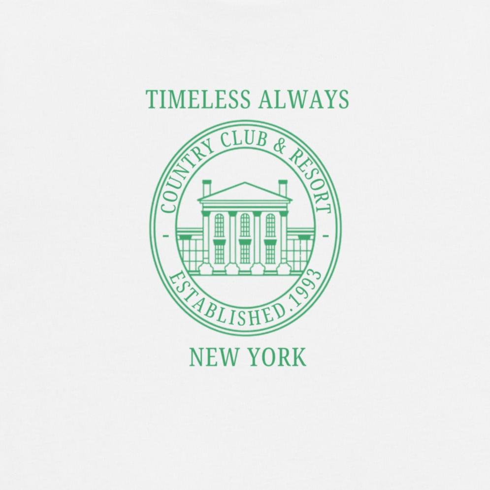 Effortless New York Resort T-Shirt in white, featuring a timeless green design